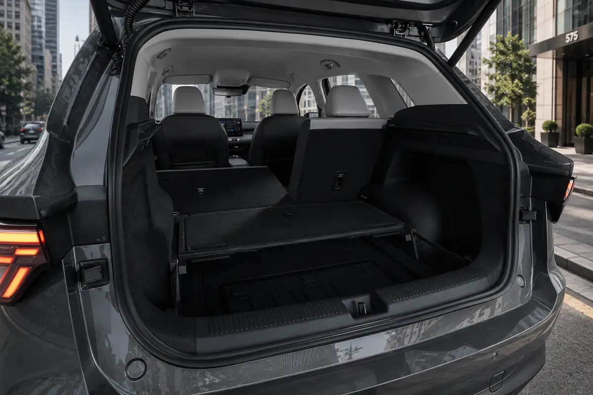 Kofferraum des MG S5 Elektro mit umgeklappter Rücksitzbank