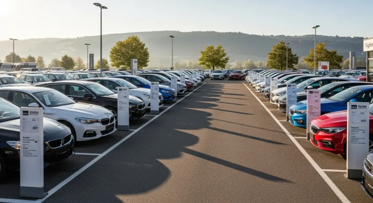 Neuwagen Rabatt 2026 – Neuwagen auf dem Händlergelände mit Preisauszeichnung