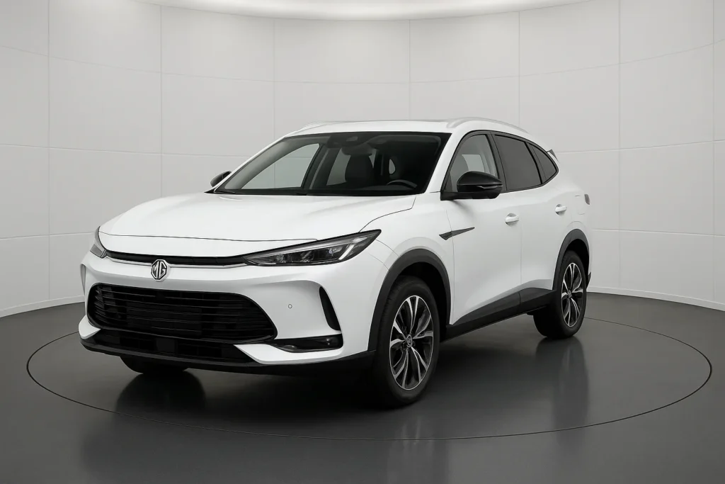 MG HS Luxury HEV+ 2026 im Showroom der Autofabrik Bodensee (KI-generiertes Beispielbild)