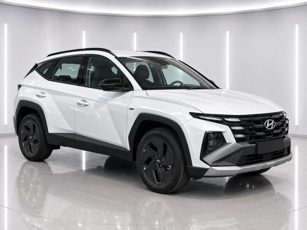 Weißer Hyundai Tucson Black Line T.53380 im Showroom (KI-generiertes Beispielbild)