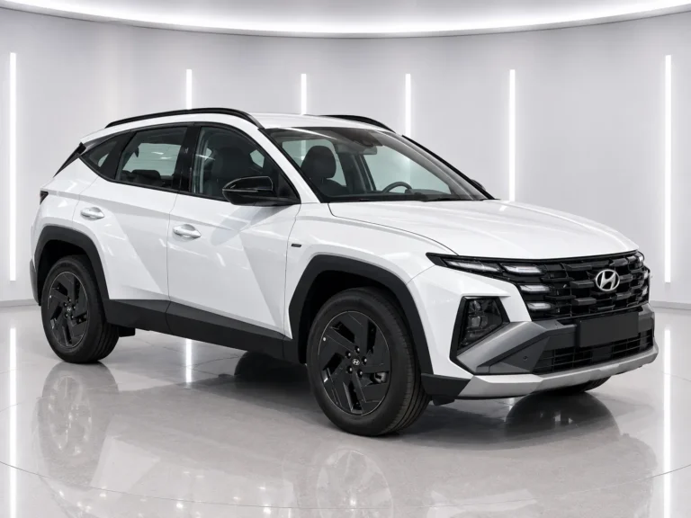Weißer Hyundai Tucson Black Line T.53380 im Showroom (KI-generiertes Beispielbild)