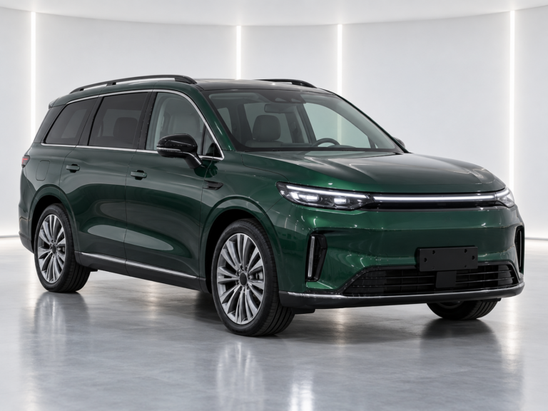 Leapmotor C10 Design ProMax 2026 günstig – KI-generiertes Beispielbild eines dunkelgrünen Elektro-SUV in Front-Seitenansicht